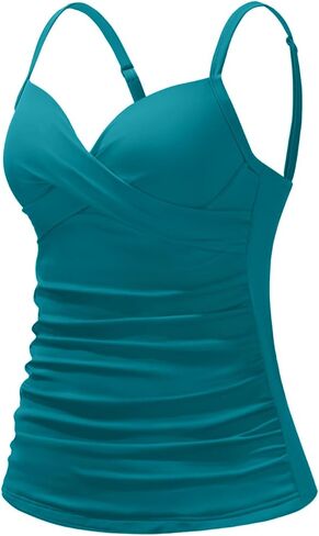ملابس سباحة نسائية من Tempt Me مخططة باللون الأسود من Underwire Tankini، ملابس سباحة علوية للتحكم في البطن فقط، بدلة استحمام مرفوعة من الأمام بدون قاع L in Kuwait