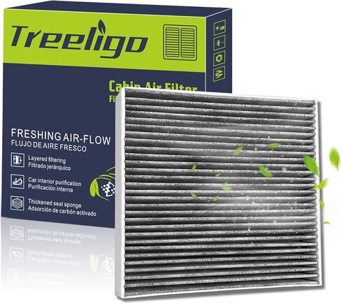 فلتر هواء المقصورة - بديل الكربون المنشط بقشرة جوز الهند لركاب السيارة CF10374، CP374 - ينطبق على دودج دارت 2013-2015| بونتياك فايب 2003-2008| تويوتا تاكوما 2005-2023 in Kuwait