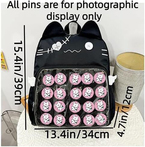 ITA Bag Backpack with Pin Display Insert & Pins - Kawaii Cat Daypack for Girls and Teens, Anime Cosplay Back to School Gift (Black) in Saudi Arabia