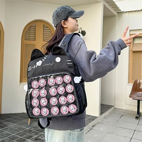 ITA Bag Backpack with Pin Display Insert & Pins - Kawaii Cat Daypack for Girls and Teens, Anime Cosplay Back to School Gift (Black) in Saudi Arabia