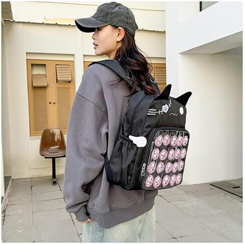 ITA Bag Backpack with Pin Display Insert & Pins - Kawaii Cat Daypack for Girls and Teens, Anime Cosplay Back to School Gift (Black) in Saudi Arabia