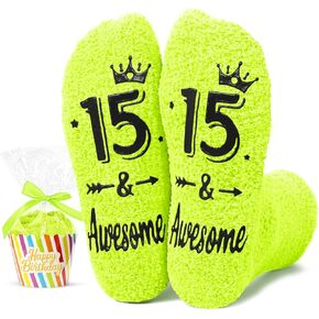 HAPPYPOP 15th Birthday Gifts Ideas Socks - 15 Year Old Birthday Presents for Girls, Happy Birthday Socks for 15 Year Olds