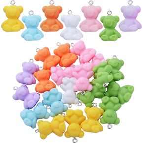 BronaGrand 20pcs Colorful Resin Bear Charms Glitter Teddy Bear Charm Pendants Bear Bead Charms for Jewelry DIY Earrings Necklace Bracelet Keychains Making and Crafting