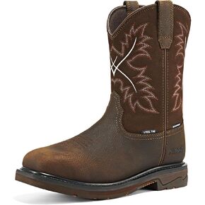 Cowboy Boots for Men, Waterproof Steel Toe Work Boots, Men's Square Toe Safety Boots with Oil Resistance & EH Protection, Anti Slip Western Boots, for Construction, Farming