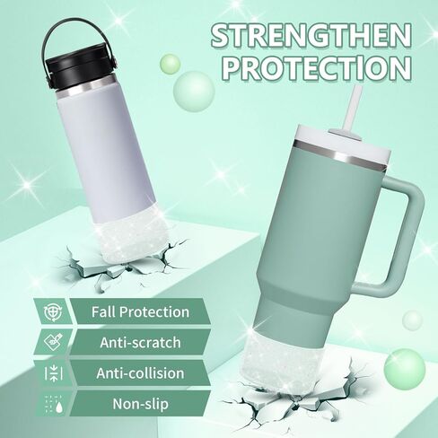 WUQID Protective Bling Silicone Boot Sleeve, Compatible with Stanley Tumbler 20-40oz & Hydro Flask Bottle 12oz-24oz, Glitter Reduces Dents Sleeve Cover for More Bottles/Tumblers Bottom of 2.83-2.95in in Kuwait