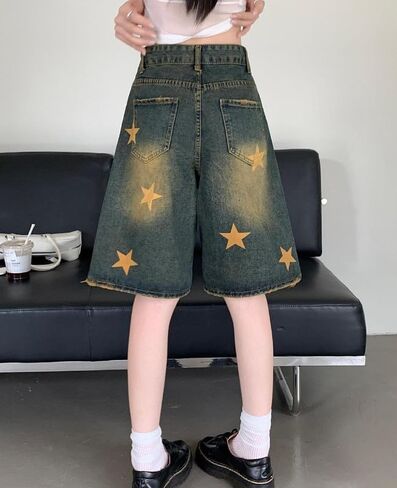 Cargo Jean Shorts for Women Men Wide Leg High Waisted Ripped Denim Pants Y2k Grunge Emo Jorts Summer Clothes. in Saudi Arabia