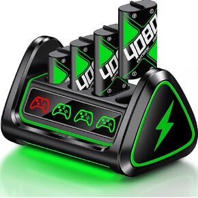 Rechargeable Battery for Xbox One/Xbox Series X|S/Xbox One S/X/Elite Controller Battery Pack, 4 x 4080mWh Fast Charging Batteries with Light Control, Batteries&Charger Station for Xbox Accessories