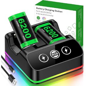4X 6200mWh Xbox Controller Battery Pack Rechargeable for Xbox One/Series S/X【RGB Xbox Charging Station】【Extended USB C Cable】 Xbox Battery Pack Stand for Xbox One/S/X/Series S/X