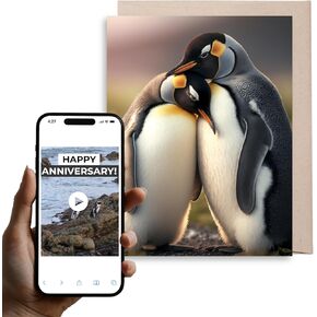 Magic Greetings - Penguin Love Anniversary Card - Interactive Video Card - Romantic Anniversary Card for Wife, Husband, Girlfriend, Boyfriend, Animal Lovers - Easy QR Activation No App Needed - Made in the USA