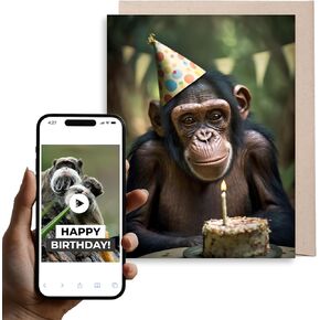 Magic Greetings - Funny Monkey Birthday Card - 3D Interactive Video Card – Monkeying Around Birthday Card for Kids, Mom, Dad, Husband, Friends - Easy QR Activation No App Needed - Made in the USA