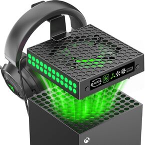XBX Series X Cooling Fan with Auto Mode, for Xbox Series X Console with LED Lights, Built-in AUTO Adjustable Fan Speeds' Cooling System, Xbox Series X Accessories, Cooler with Headset Holder