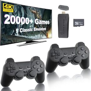 ZHQQ Wireless Retro Game Console Stice تم بناؤه في 20،000+ ألعاب كلاسيكية 4K HDMI إخراج عصا ألعاب الحنين مع 15 محاكاة ووحدات تحكم لاسلكية 2.4 جرام 64 جيجابايت. in Kuwait