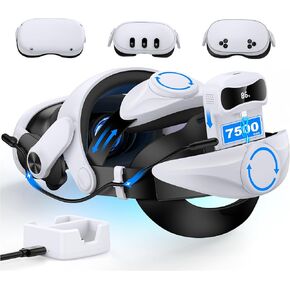 Comfort Battery Head Strap for Quest 2/Quest 3/Quest 3S,7500mAh Battery Pack for Extra 3H Playtime,LED Digital Display, with Charging Dock,Double Knobs, Enhanced Support and Balance for Quest 2/3/3S