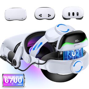 Battery Head Strap for Meta Quest 3/Quest 3S/Quest 2 Head Strap with Magnetic Battery Pack 6700mAh Extend 2-3H Playtime, VR Headset Strap for Oculus Accessories