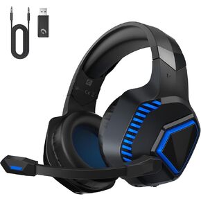 Captain 100 Gaming Headsets Wireless for PS5, PS4, Mac, Switch, PC, Computer - 2.4GHz Wireless & Bluetooth 5.2 Gamer Gaming Headphones Wireless, ENC Noise-Canceling Mic, 50MM Drivers, Blue