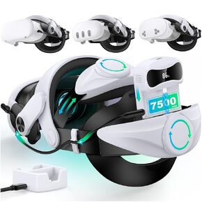 Head Strap for Meta Quest 3S/Quest 3 with Digital Display Battery and Charging Dock, Comfort Head Strap with Double Adjustament Dials, Enhanced, Balanced, Extra Time for Oculus Quest 2 Head Strap