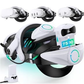 Mocagen Head Strap for Meta Quest 3S/Quest 3/Quest 2 with Digital Display Battery Pack & Charger Dock, Extra Time, Enhance Comfort VR Headset Accessories