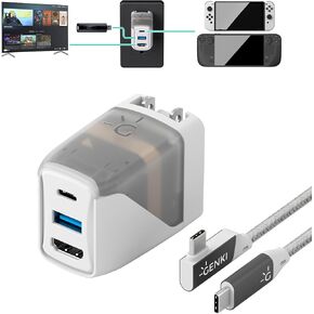 GENKI Global Covert Dock 2 Charger for Nintendo Switch, Steam Deck 45W 4K60Hz HDMI Output Ultra Portable and Safe Dock - USB-C 3.2 PD Cable, 3 Regional Adapters incl (Gray)