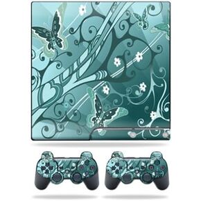 MightySkins Skin Compatible with Sony PlayStation 3 PS3 Slim Skins + 2 Controller Skins Sticker Butterfly Blues