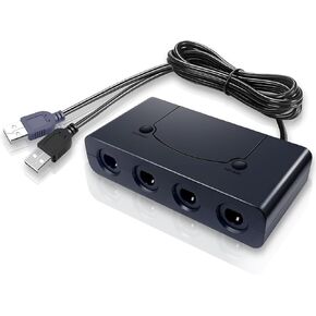 FIOTOK Gamecube Controller Adapter Compatible with Nintendo Switch/WII U/PC/Super Smash Bros Switch Controller Adapter with 4 Port and Support Home/Turbo Features