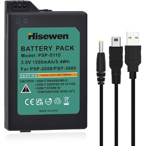 Hisewen PSP 3001 Battery with PSP Charger Cable for Sony PSP 3000 / PSP Slim 2000 PSP-S110,PSP-3001, PSP-3000, PSP-3002, PSP-3004, PSP-2001, PSP Slim Console
