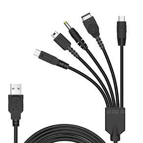 BEADY 5 in 1 USB Charging Cable for Nintendo New 3DS XL/LL, 3DS XL/LL, 2DSi,2DS XL/LL, GBA SP, PSP 1000/2000/3000 (120cm), Black