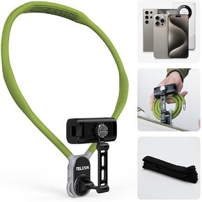 Neck Phone Holder POV/Vlog Neck Mount for Phones with Phone Clip, Hands Free Phone Neck Holder w Chest Strap Neck Selfie Mount Video Recording for iPhone Samsung Google Pixel and All Phones