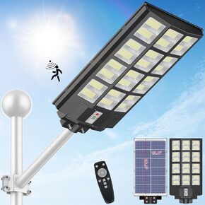 INSDEA 5000W LED Solar Street Light Motion Sensor, 500000LM Dusk to Dawn Solar Lights for Outside, IP65 Waterproof Solar Flood Lights Outdoor, Solar Security Lights for Garden Yard Parking Lot