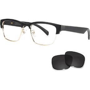 Smart Glasses Bluetooth Audio Glasses for Men Women with Built-in Mic & Speakers, Blue Light Filter & Polarized Sunglasses Lenses, Voice Assistant, Open Ear Music & HD Calling (Black Gold)