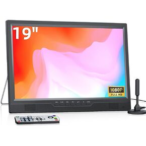NORTHING 19 Inch Portable TV with Antenna, 1080P LED Small TV with HDMI Input, AV Input, USB Port, Portable Monitor with Built-in Stand, TV for Kitchen Bedroom (No Built-in Battery)
