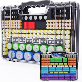 Battery Organizer Storage Holder Box Case with Tester, Ultra-Large 235+ Batteries Double-Sided Variety Pack,Holds AA AAA 4A C D Button Cell 9V 3V Lithium18650 LR44 CR2 CR123 CR1632 (Black)