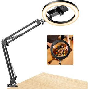 Upgrade Ring Light Overhead Phone Mount, Evershop Selfie Ring Light with Stand and Phone Holder,10"Circle LED Desk Ring Light with Clamp for Video Recording,Zoom Meeting,Live Streaming Tiktok,YouTube