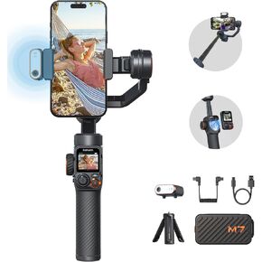Hohem iSteady M7 Gimbal Stabilizer for Smartphone, Magnetic AI Tracker Fill Light, Detachable Touchscreen Remote Controller, Built-in Extension Rod, 500g Payload Gimbal Stabilizer for iPhone Android