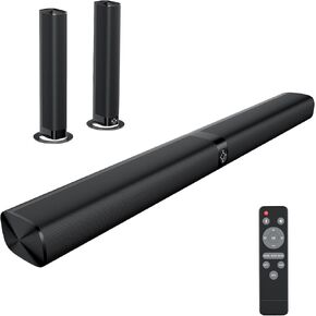 Sound Bar for Smart TV, 60W Soundbar with Bluetooth/ARC/Opt/AUX Connect, Auto Volume Boost, 3 Equalizer Modes, 2 in 1 Detachable Soundbar for TV/PC/Gaming/Projectors