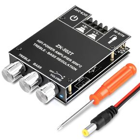 Amplifier Board,50W 2.0 Channel Bluetooth Amp Board with Treble and Bass Control,DC 12-24V, Bluetooth and AUX Inputs, Audio Amp Board for Home DIY Wireless Speakers, Password Free(ZK-502T)