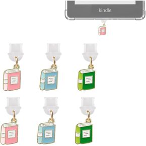 Cute Book Dust Plug Charms Compatible with Kindle, Micro USB Dust Plug, Set of 6