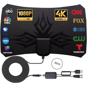 TV Antenna for Smart TV Indoor, 2025 Digital TV Antenna Indoor with Amplifier and Signal Booster, Long Range Reception HD Antennas for TV Indoor 4k 1080P Channels-16.5FT Coax Cable