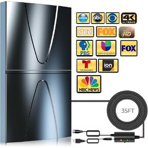 1500 Miles Range Indoor/Outdoor Antenna for Smart TV and All Old TV's,360° Reception Digital TV Antenna for Local Channels-Thick Coax Cable and Amplifier
