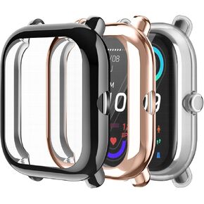 Fintie 3 Packs Screen Protector Case Compatible with Amazfit Bip U Pro/S/Lite/1S/GTS 2 Mini, Soft TPU Plated Bumper Full Protective Cover Cases Scratch-Proof, Black/Clear/Rose Gold