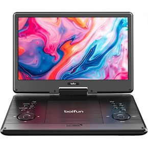 BOIFUN 15.7" Portable DVD Player with 14.1" Large HD Screen, HDMI Input,5 Hours Rechargeable Battery, Support Sync TV, USB, SD Card and Multiple Disc Formats, Dual Speaker, Rich Matte Black