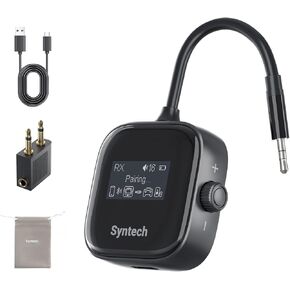 Syntech Airplane Bluetooth Transmitter Receiver for 2 AirPods or Wireless Headphones, HD Display Low Latency 3.5mm AUX Jack Bluetooth 5.3 Audio Adapter for TV, Flying, Car, Gym, Home Stereo