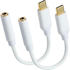 USB C to 3.5mm Female Headphone Jack Adapter, Type C to Aux Audio Dongle Cable Cord Compatible with iPhone 16/16 Pro/15/15 Pro/Pro Max/Plus, Galaxy S24/S23/S22 Ultra, iPad Pro, Pixel 9/8(2 Pack)