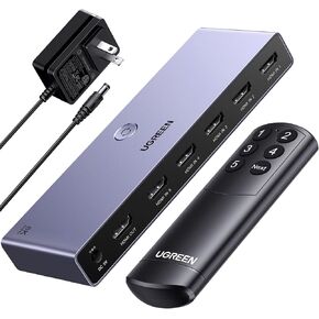 UGREEN 8K@60Hz HDMI Switch 5 in 1 Out Aluminum Support 4K@240Hz HDR10+ HDCP 2.3 CEC HDMI 2.1 Switcher Splitter with Power Adapter Compatible with PS5/4 Xbox Nintendo Switch Roku Apple TV Fire Stick
