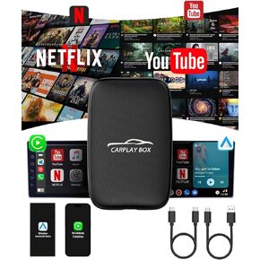 Wireless CarPlay Adapter with Netflix YouTube-Android Auto Wireless Adapter Magic Link Ai Box Support Mirroring/TF Card Converts Wired to Wireless Carplay Dongle for iPhone/Android Plug&Play No Delay