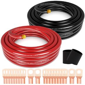 1/0 Gauge Wire Copper Clad Aluminum CCA 40FT Black/Red with 0ga Terminals and heat shrink tube - Primary Automotive Battery Power/Ground Cable,Car Audio Speaker,RV Trailer Amp Wiring