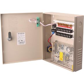 EVERSECU 9 Channel DC12V 5 Amp PTC Fuse CCTV Power Supply with Metal Box, AC Plug and Lock for Security Cameras, DVRs, IP Cameras, CCTV Cameras