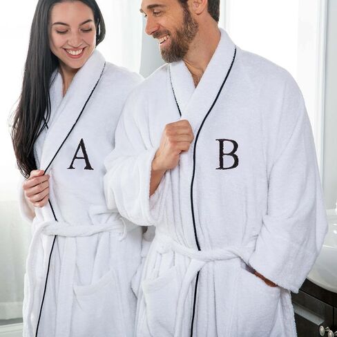Superior Cotton Unisex Bathrobe, Soft And Absorbent Robe For Men And Women, Bathroom Accessories, White Embroidered Highly Absorbent Fluffy Bathrobe, Large-X Large in Saudi Arabia