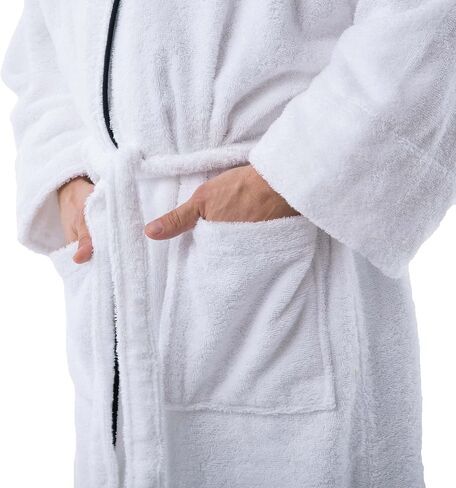 Superior Cotton Unisex Bathrobe, Soft And Absorbent Robe For Men And Women, Bathroom Accessories, White Embroidered Highly Absorbent Fluffy Bathrobe, Large-X Large in Saudi Arabia
