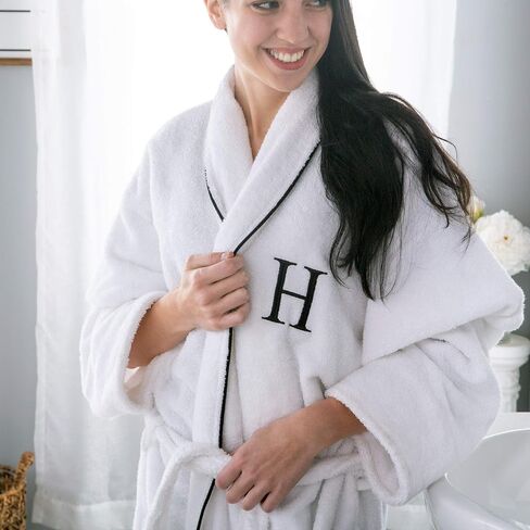 Superior Cotton Unisex Bathrobe, Soft And Absorbent Robe For Men And Women, Bathroom Accessories, White Embroidered Highly Absorbent Fluffy Bathrobe, Large-X Large in Saudi Arabia