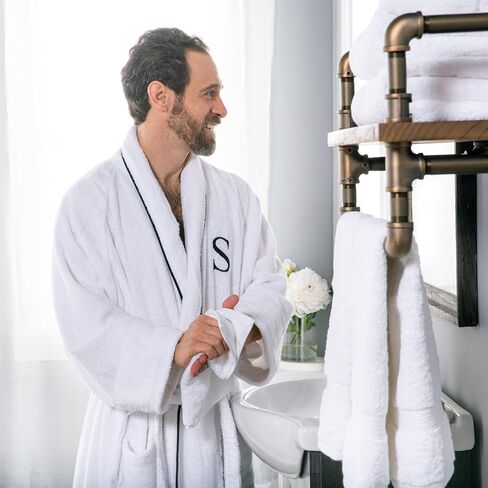 Superior Cotton Unisex Bathrobe, Soft And Absorbent Robe For Men And Women, Bathroom Accessories, White Embroidered Highly Absorbent Fluffy Bathrobe, Large-X Large in Saudi Arabia
